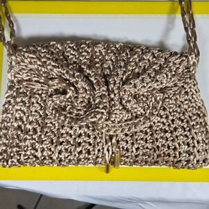 Vintage Jay by Sharif Woven Shoulder Bag Purse – Champagne Beige Metallic